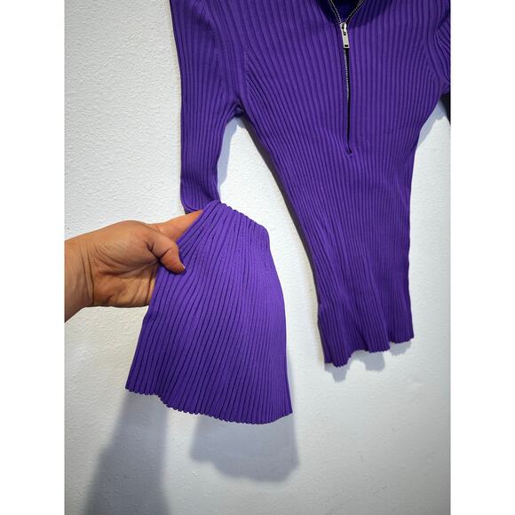 PROENZA SCHOULER Purple Knit Long Sleeve Quarter Zip Flared Sleeves Sweater XS - Picture 5 of 16